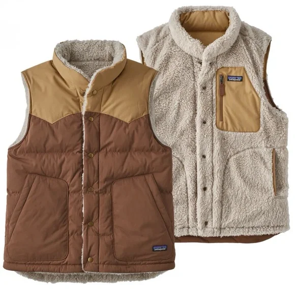 PATAGONIA Reversible Bivy Down Vest Brown Tan Men’s Size Small - Picture 1 of 8